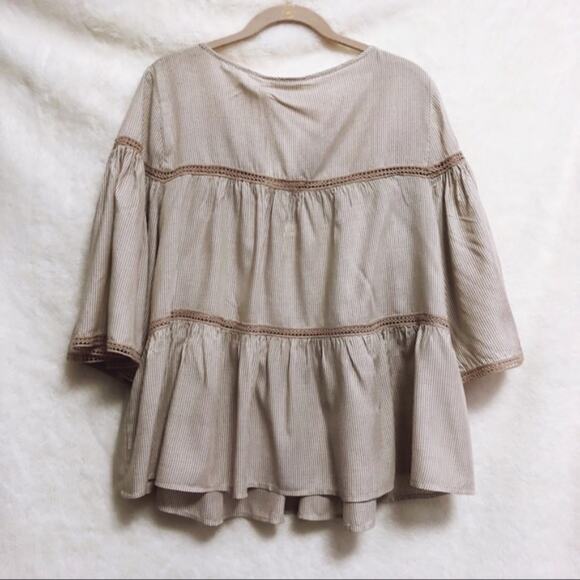 Max Studio Light Tan and White Striped Shirt - Picture 2 of 7